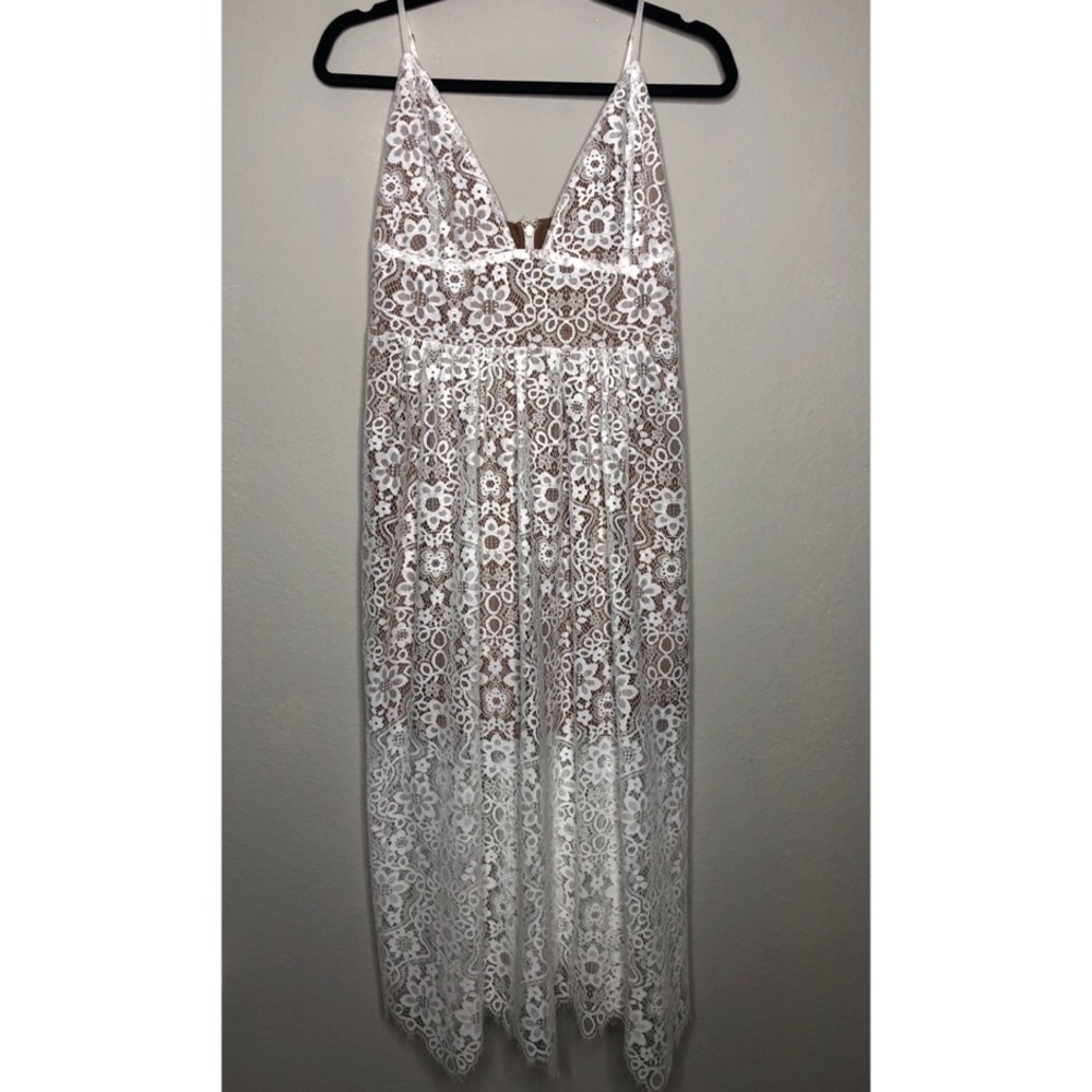 For Love & Lemons Botanic White Lace Midi Dress L